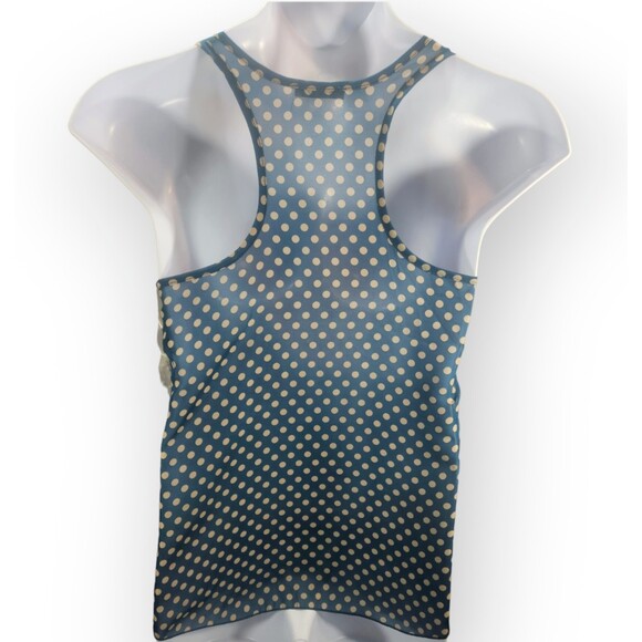 Teen Bell Blouse Size Medium Teal Beige Polka Dot Tank Top Racerback Sheer - Picture 2 of 8
